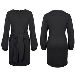 Black Sweater Dress with tie waist A-Line L